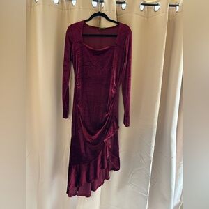 FREE WITH BUNDLE Elegant Long Sleeve Velvet Dress in Deep Burgundy